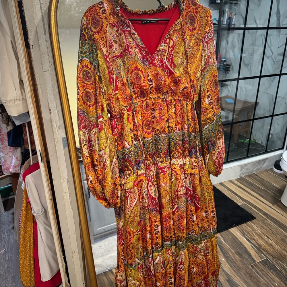 SHEIN Multicolor Paisley Long Sleeve Dress